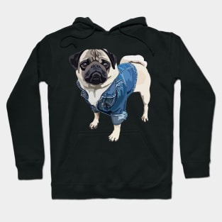 Pug in a blue denim jacket Hoodie